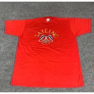 VTG Jerzees T Shirt Adult Extra Large Red Sailing Nautical Embroidered 90s Retro